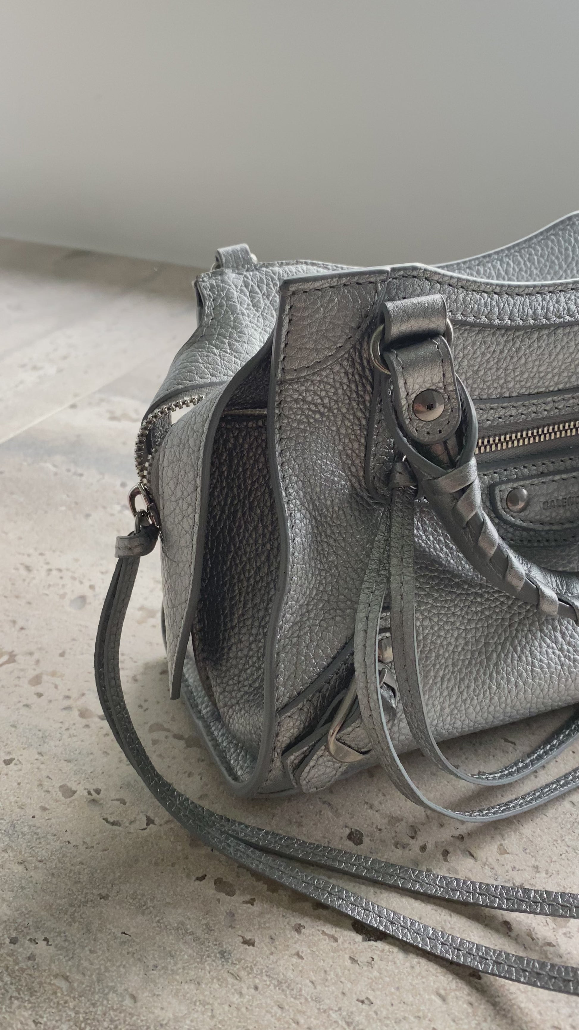 Balenciaga, Bags, Balenciaga Nano Sized Crossbody Neoclassic Mini Bag  Silver Like New